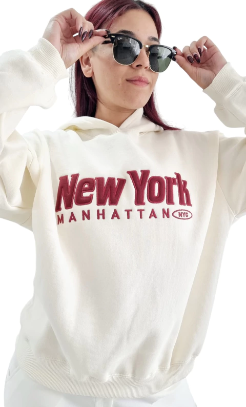 Buzo Hoodie FRIZA NY Manhattan BORDADO PREMIUM - CRUDO AW25 - comprar online