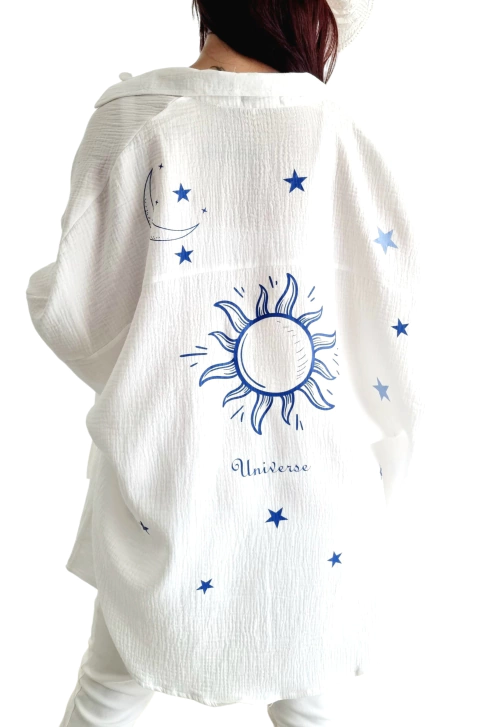 Camisa Maxi Oversize LINO BAMBULA ESTAMPADA UNIVERSE AZUL (XXL) PREMIUM WHITE
