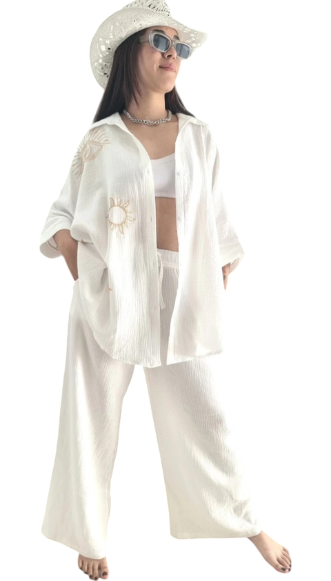 SET LINO BAMBULA UNIVERSE PREMIUM WHITE Camisa (XXL) + Palazzo (42 al 50)