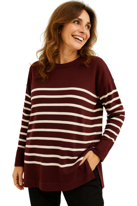 Sweater BREMER Largo RAYAS Bordeaux (XL) AW25 - comprar online