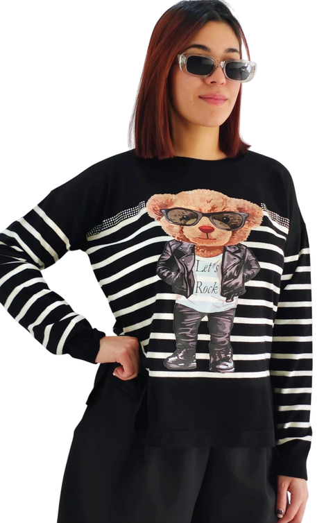 Sweater BREMER Largo RAYAS BLACK (XL) -AW25 - comprar online