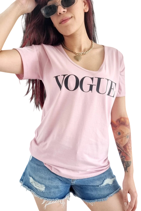 Remera V PREMIUM VOGUE ROSE (3 talles)
