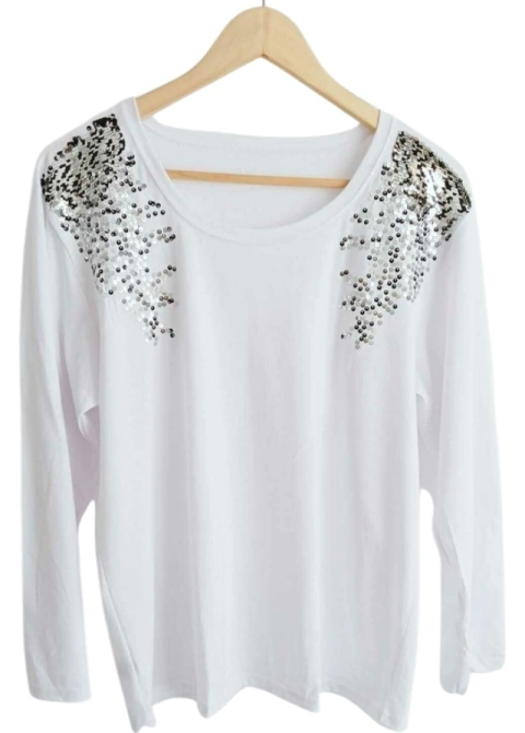 Remeron Mangas Largas Lentejuelas Bordada - M/L