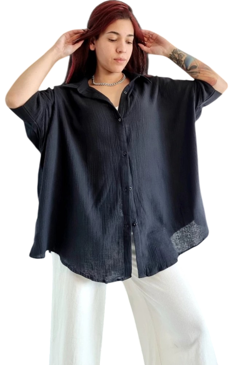 Camisa Maxi Oversize LINO BAMBULA (XXL) PREMIUM BLACK