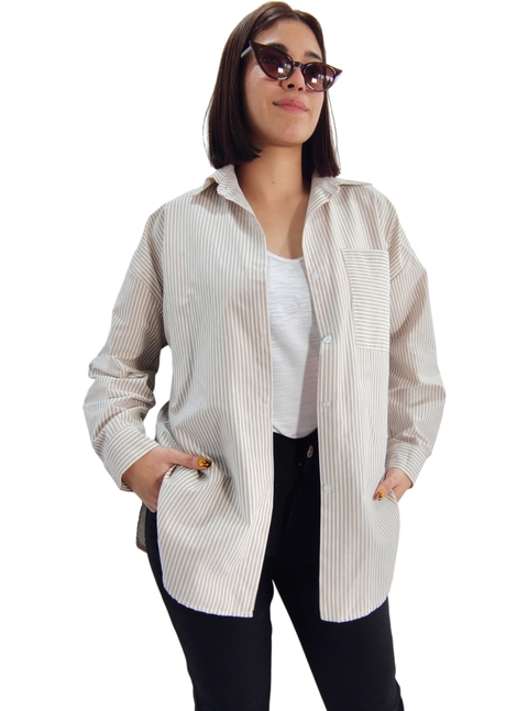 Camisa Mangas Largas RAYADA BEIGE (M/L) - comprar online