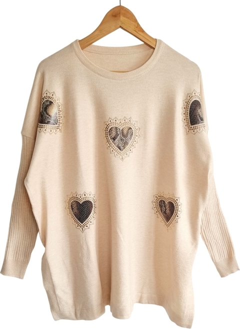 OUTLET SIN CAMBIO - MAXI Sweater BREMER LOVE PRINT CRUDE (XL/XXL) -0010 - comprar online