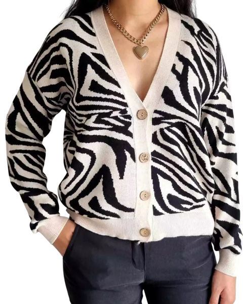 Cardigan Jackard Azebrado Camel (M /L)