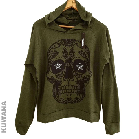 OUTLET SIN CAMBIO Buzo Hoodie Skull Shine Green Ingles S/M
