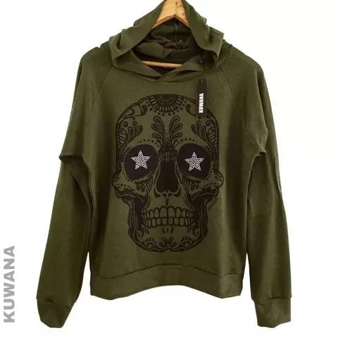 OUTLET SIN CAMBIO Buzo Hoodie Skull Shine Green Ingles S/M