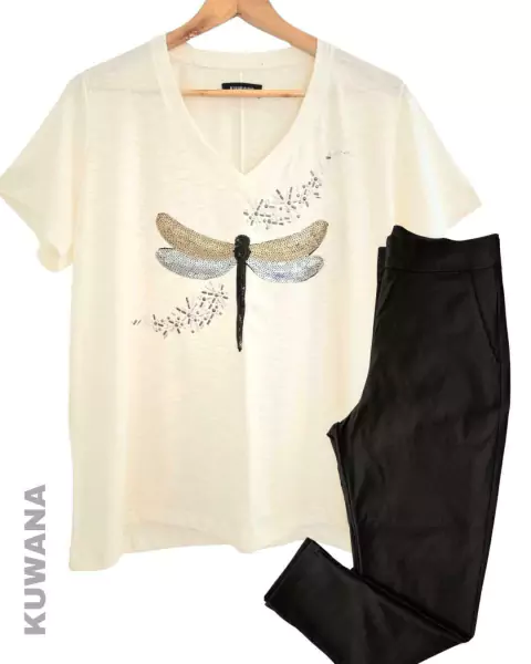 COMBO Pantalon NATACHA Elastizado Negro ( 38 al 50) + Remera Libelula