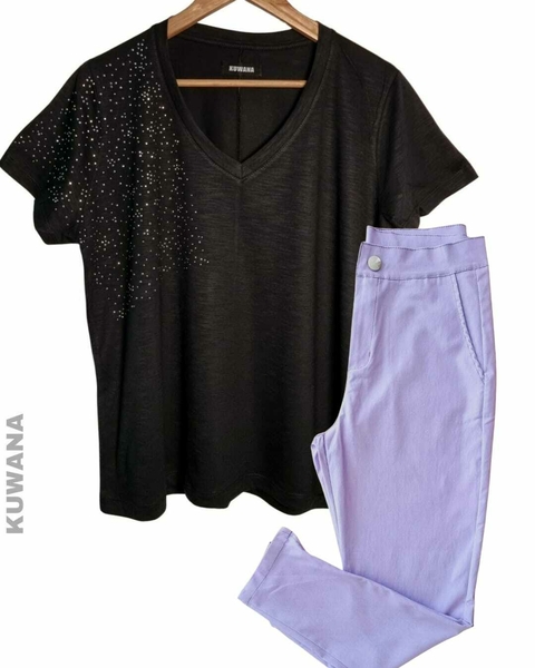 COMBO Pantalon NATACHA Elastizado Lila ( 38 al 50) + Remera XL Brianna (T unico)