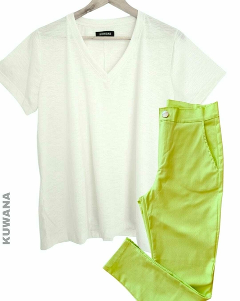 COMBO Pantalon NATACHA Elastizado LIME ( 38 al 50) + Remera Basic FLAME
