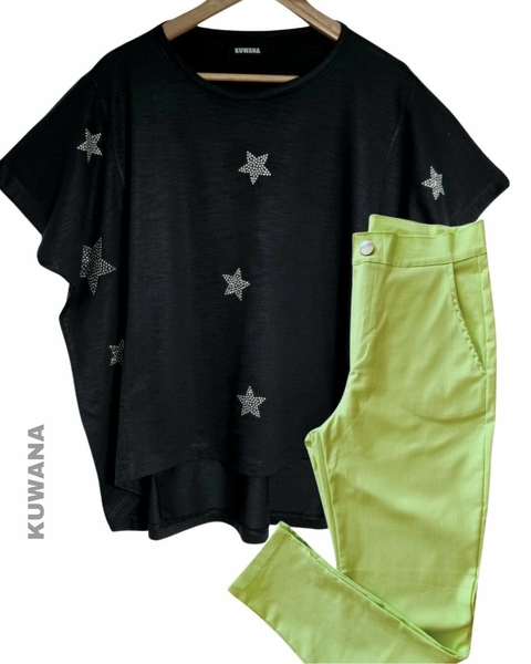 COMBO Pantalon NATACHA Elastizado Verde ( 38 al 50) + Remerón Esmeralda Stars
