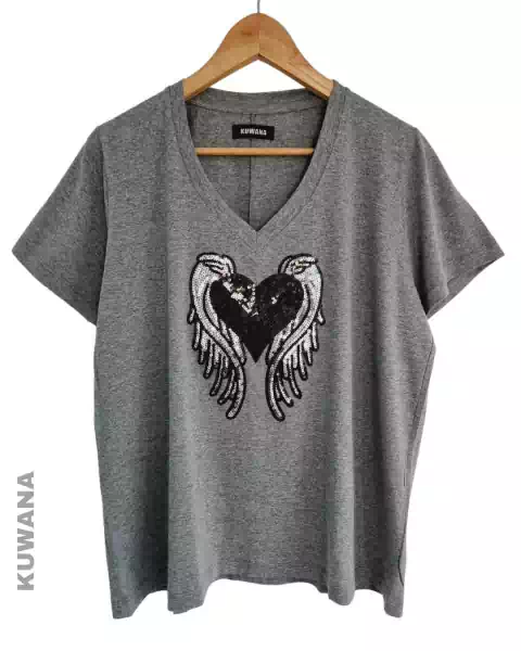 Remera V Oversize (XL) TATTOO HEART Grey