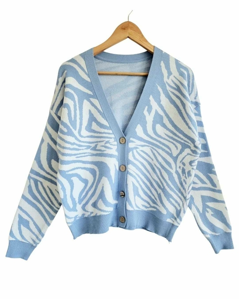 Cardigan Jackard Azebrado SKY (M /L)