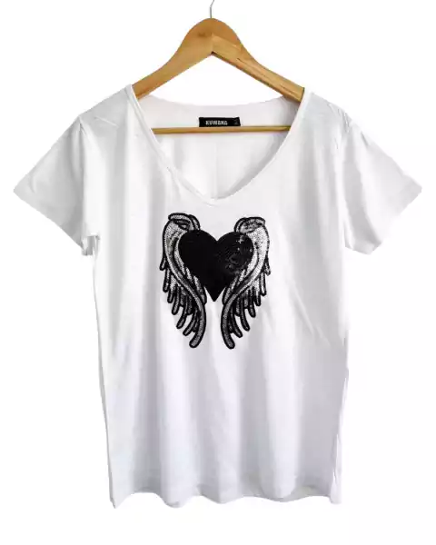 Remera V PREMIUM [ 4 TALLES] WHITE TATTOO HEART