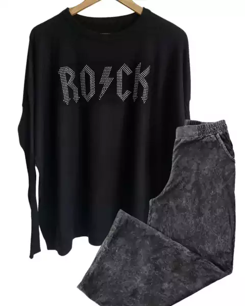 SET Sweater ROCK + Palazzo Nevado algodon BLACK ( 40 al 50)