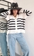 Cardigan Bremer Oversize RAYADO PRUNE WHITE (XL/XXL) - tienda online