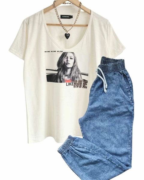 Combo Remera V GIGI FLAME + Babucha jogger DENIM (40 AL 48)