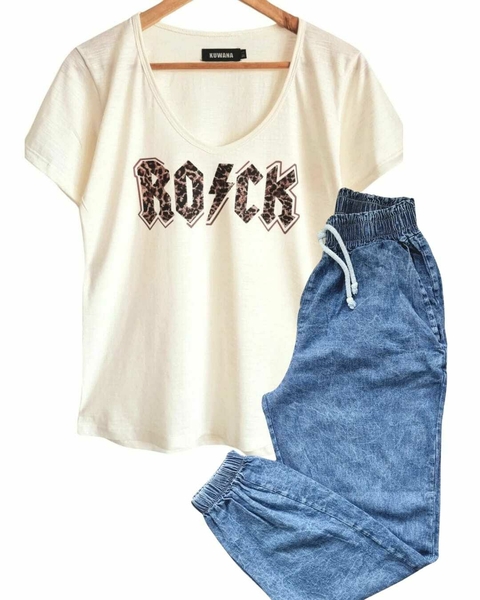 Combo Remera V ROCK FLAME + Babucha jogger DENIM (40 AL 48)