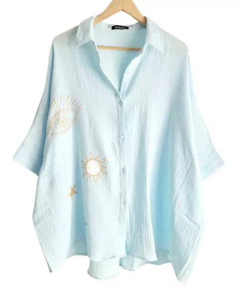 Camisa Maxi Oversize LINO BAMBULA ESTAMPADA UNIVERSE (XXL) PREMIUM SKY - comprar online