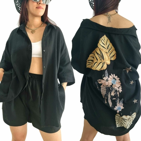SET SELVA CAMISA LINO BAMBULA + Short (42 al 50) BLACK