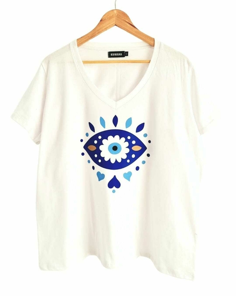 Remera V PREMIUM EYE BLUE (L al XL) -WHITE