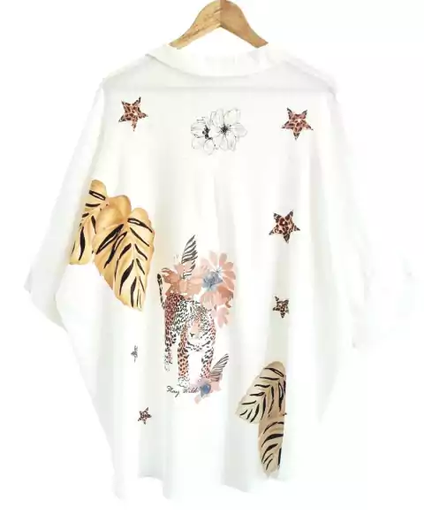 Camisa Maxi Oversize LINO ESTAMPADA SELVA II (XXL) - OFF WHITE