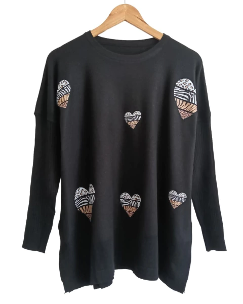 MAXI Sweater BREMER LARGO (XL/XXL) FULL LOVE PRINT Black- AW25 - comprar online