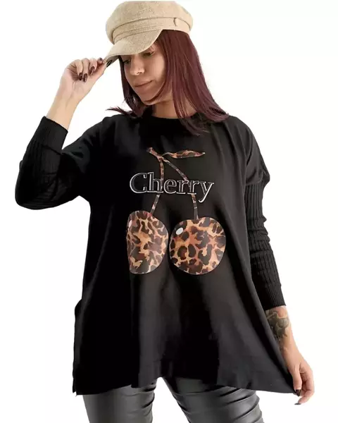 OUTLET SIN CAMBIO - Sweater BREMER CHERRY Print (XL) Black AW25 - 0004 - comprar online