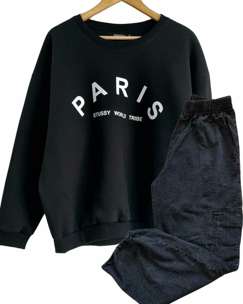 SET Buzo PARIS FRIZA BLACK + CARGO ANCHO (40al48) - comprar online