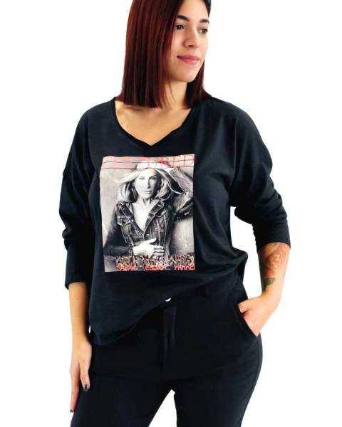 Remera V PARKER Mangas Largas FLAMME PREMIUM Black L/XL - AW25 - comprar online