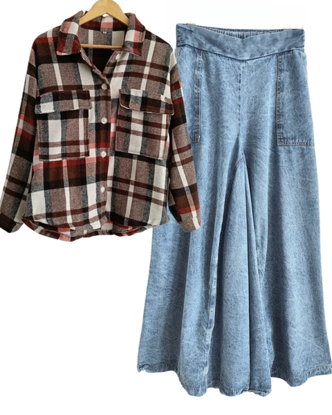 SET MAXI Palazzo Denim Wide Leg (42 al 48 ) + Camisaco Paño CHOCO (L/XL) - comprar online