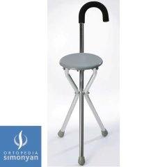 Bastón de aluminio, con asiento, mango curvo, color: Plateado, largo: 84cm