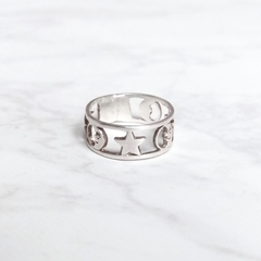 Anillo lunas y estrellas caladas Plata 925 - Ni idea