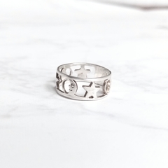 Anillo lunas y estrellas caladas Plata 925 - tienda online