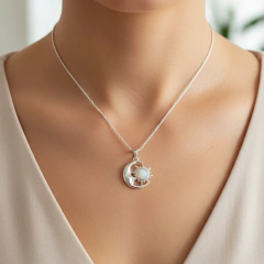 Collar 45 cm luna y sol piedra ópalo Plata 925 - comprar online