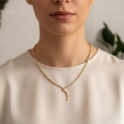 Cadena serpiente con cubics acero dorado