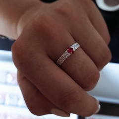 Anillo hojitas con micropave y cubic rosa engarzado Plata 925 - comprar online