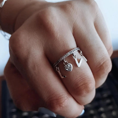 Anillo "LOVE" con micropave y cubic corazón Plata 925 - comprar online