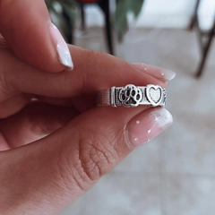 Anillo tramado con huellita, corazón y gatito Plata 925 - comprar online