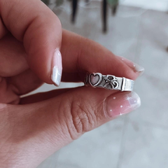 Anillo tramado con huellita, corazón y gatito Plata 925 en internet