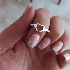 Anillo gatito calado con bolitas Plata 925