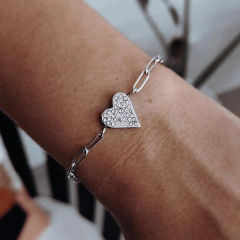 Pulsera corazón con strass acero quirúrgico 19.5 a 24.5 cm