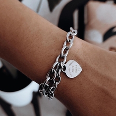 Pulsera doble Tiffany con dije corazón Acero quirúrgico 18 cm