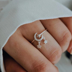 Anillo regulable luna y estrellitas Plata 925 - comprar online