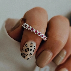 Anillo estrellas con cubic fucsia Plata 925