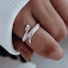 Anillo snake con micropave y ojitos verdes Plata 925 - comprar online