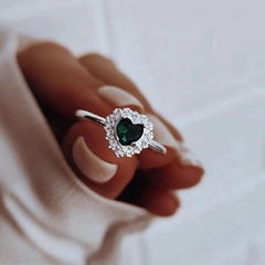Anillo corazón cubic verde engarzado Plata 925 - comprar online