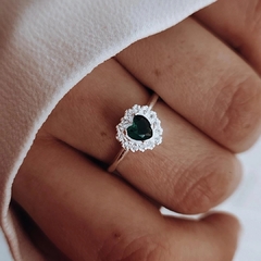 Anillo corazón cubic verde engarzado Plata 925 en internet